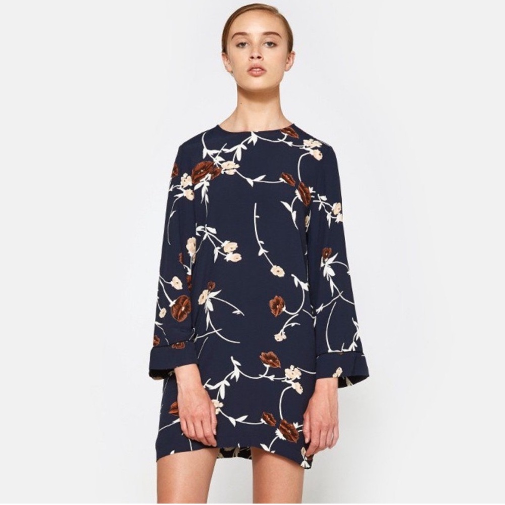 Ganni Floral Dalton Crepe Shift Dress in Total Eclipse Size 36 Small 4